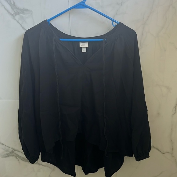 a new day Tops - linen black peasant blouse
